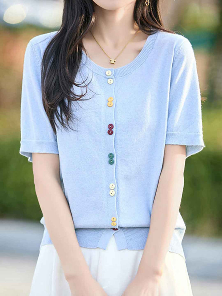 Trinity Loose Crew Neck Solid Color Knitted Cardigan
