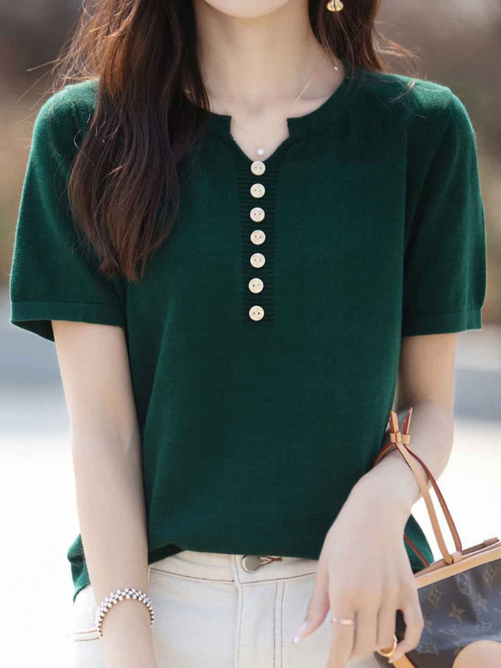 Julia Crew Neck Solid Color Knitted Top-Pink