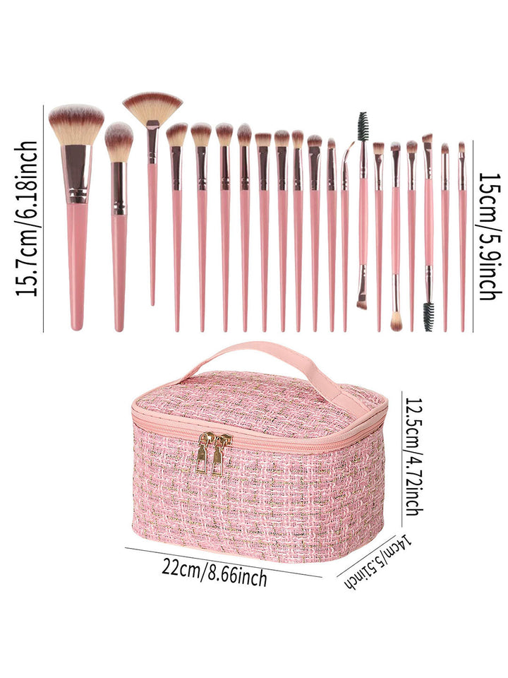 40Pcs Tweed Style Makeup Bag And Brushes Set Professional Tools