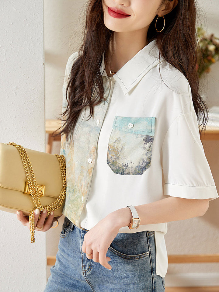 Jasmine Loose Printed Patchwork Chiffon Top