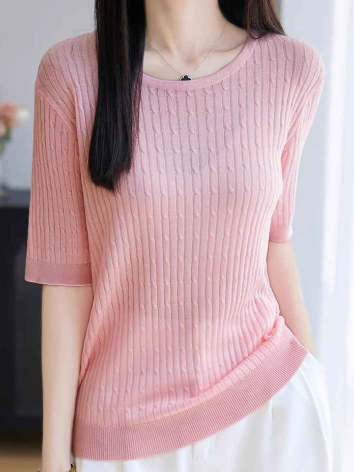 Sophie Loose Crew Neck Solid Color Cable Knitted Top