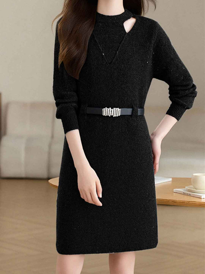 Sarah Elegant Crew Neck Hollowed Knitted Dress