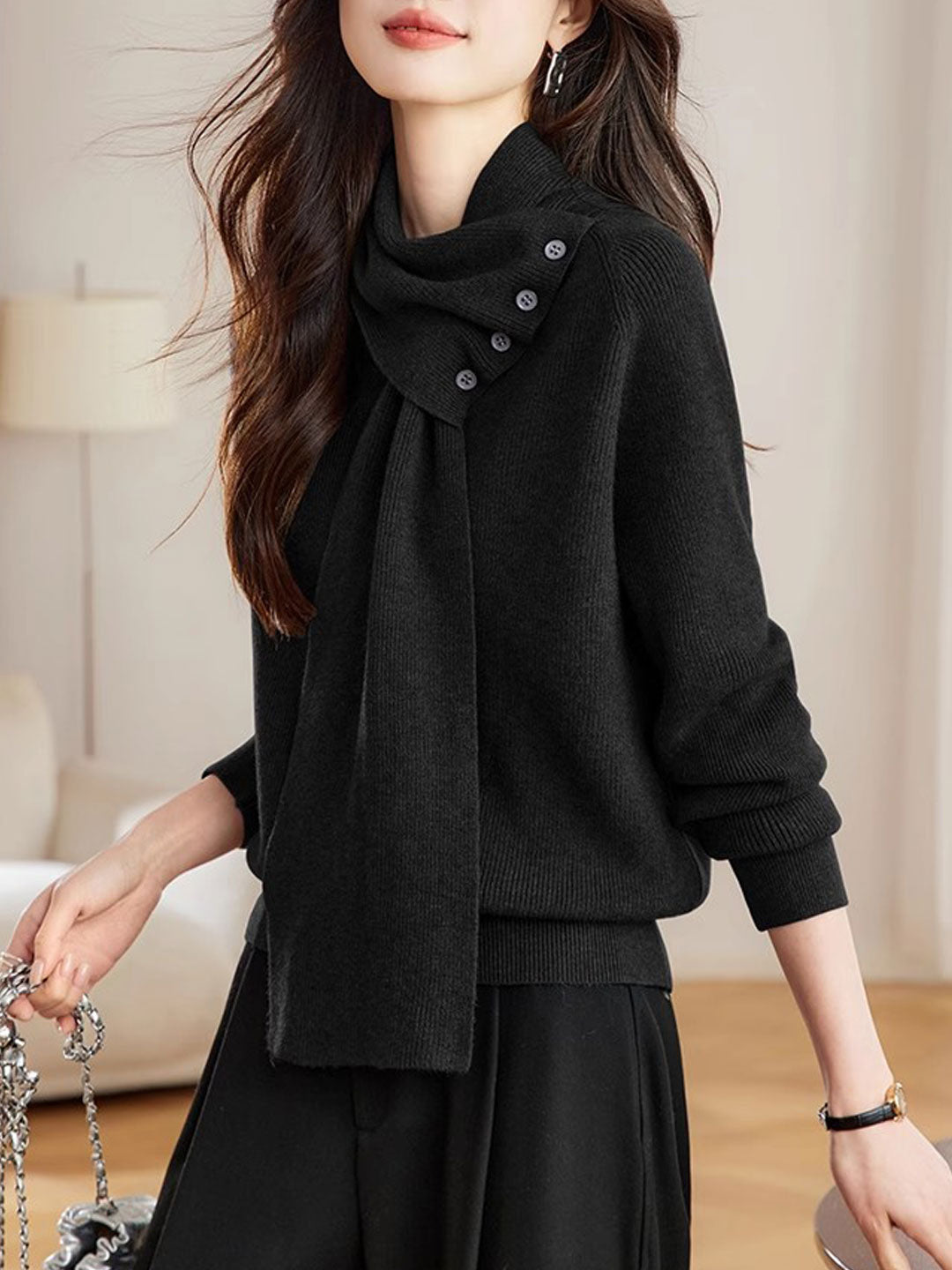 Mia Daily Detachable Scarf Knitted Sweater