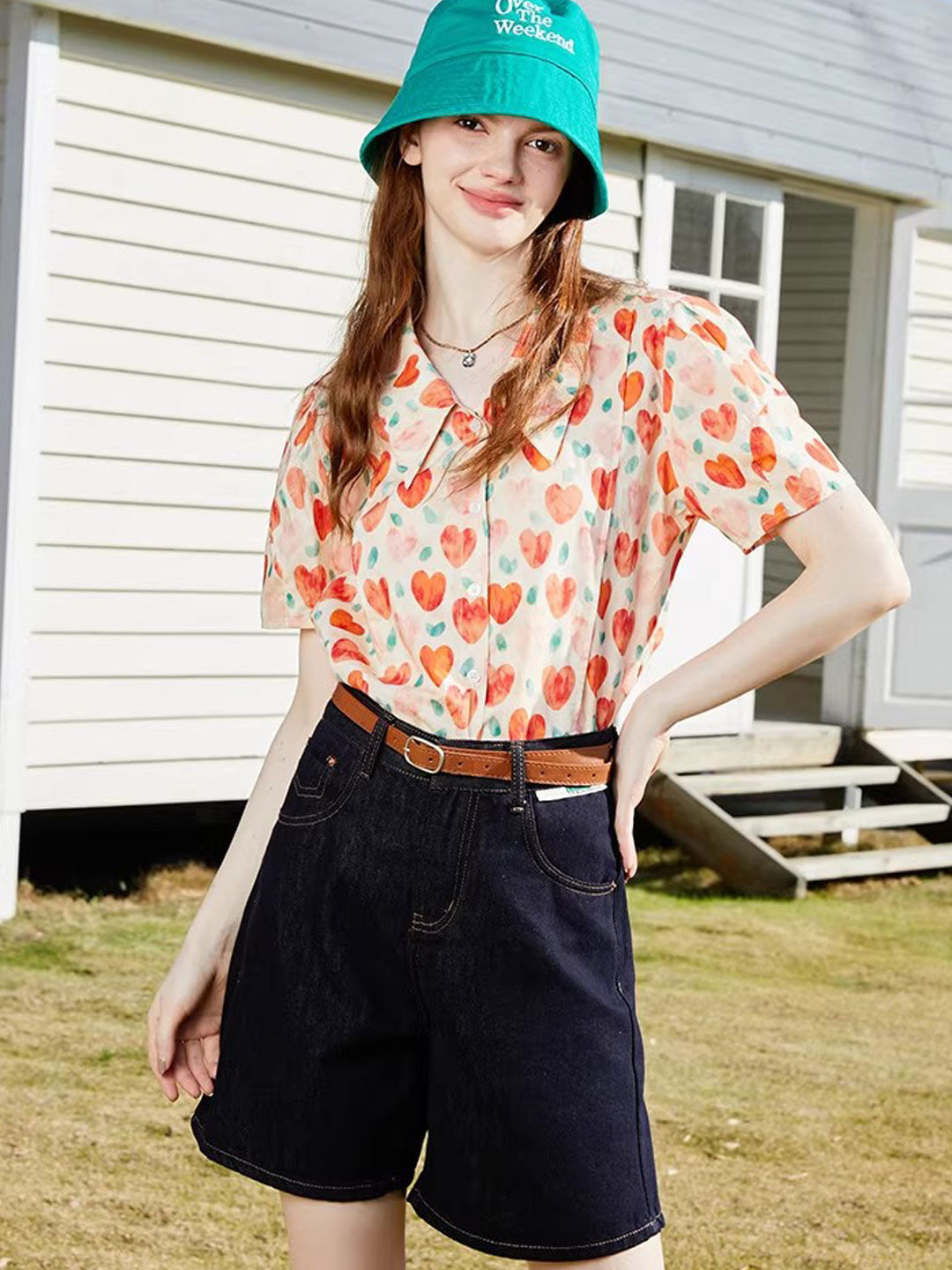 Camila Retro Polo Neck Puff Sleeve Floral Top