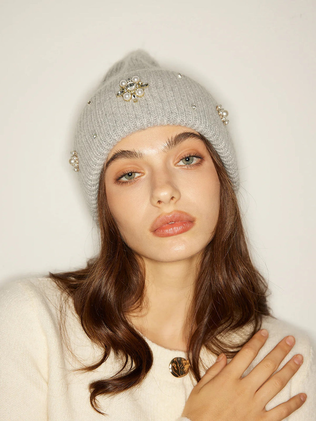 Rhinestone Fur Beanie