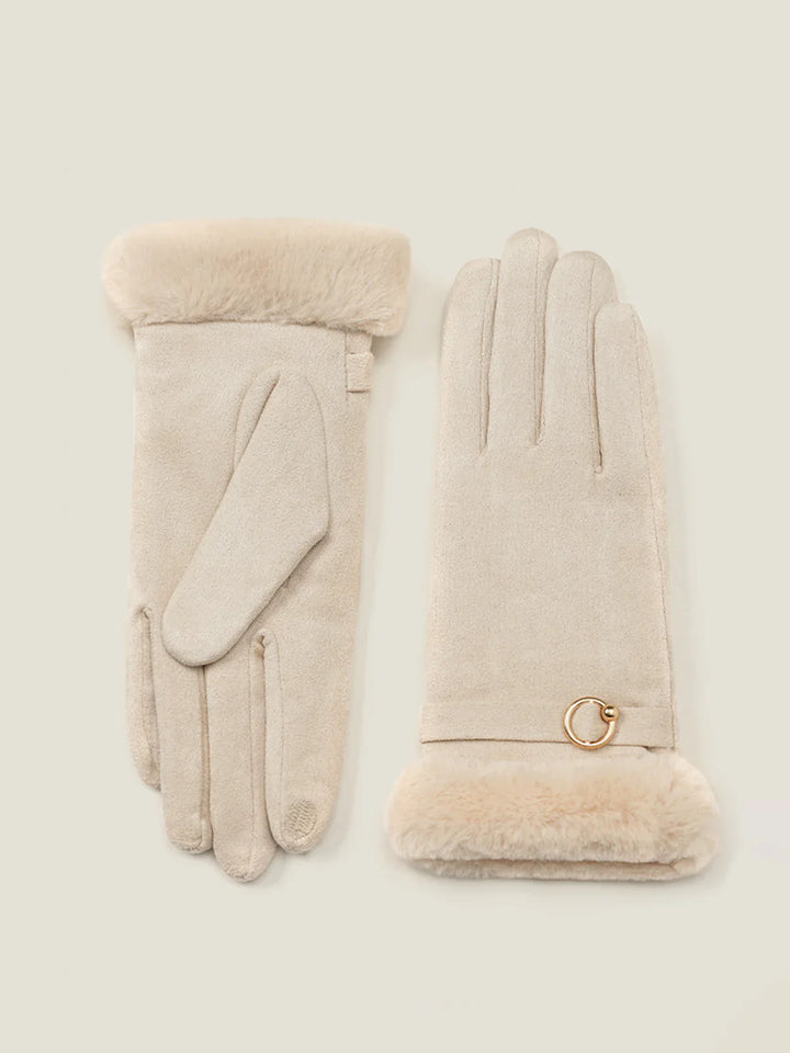 Suede Effect Fur Gloves