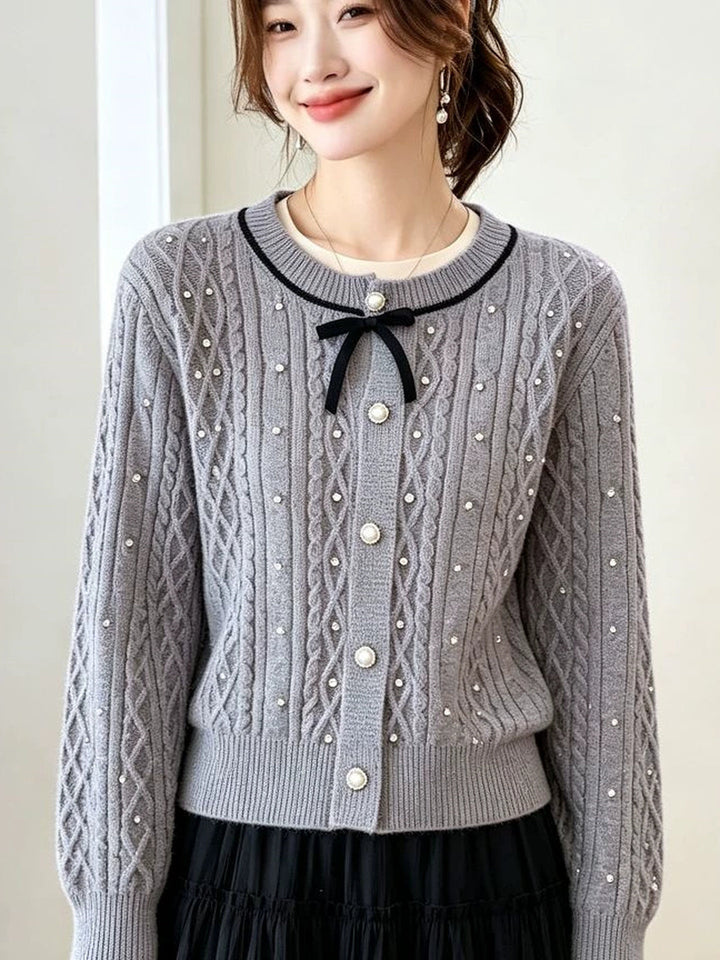Heavy-duty Rhinestone Bow Cardigan