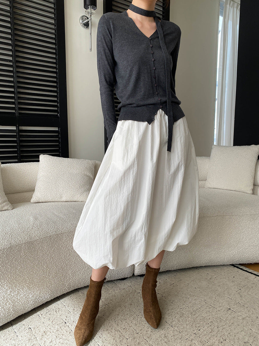 Grace Daily V-neck Ribbon Knitted Cardigan