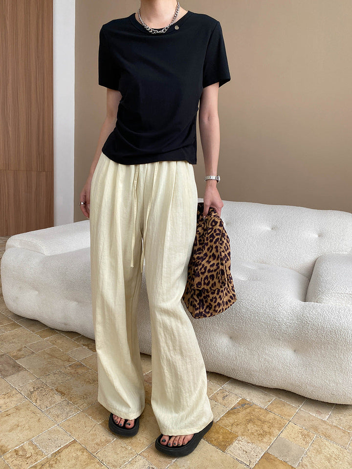 Kaitlyn Casual Pleated Elastic Waist Wide-Leg Pants