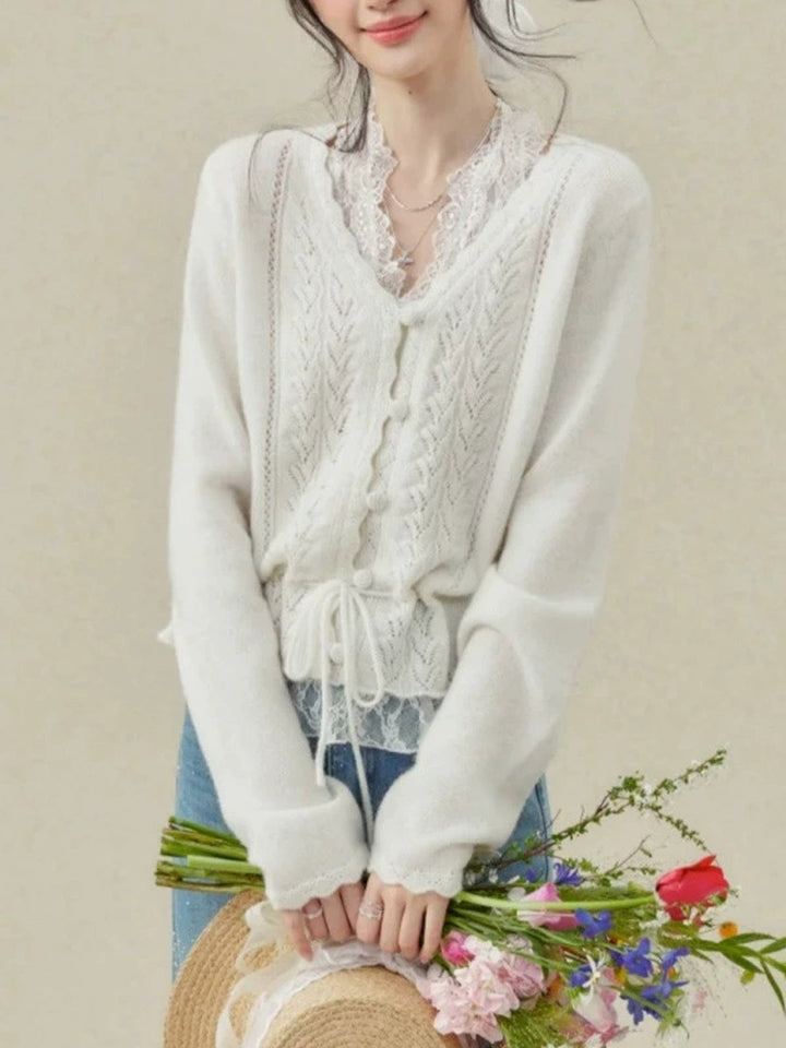 French Crochet Openwork V-neck Cardigan