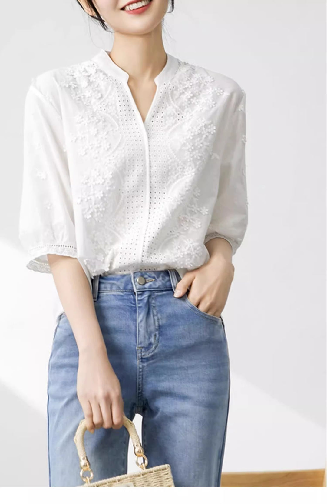 Alexa Embroidered Jacquard Lace Shirt