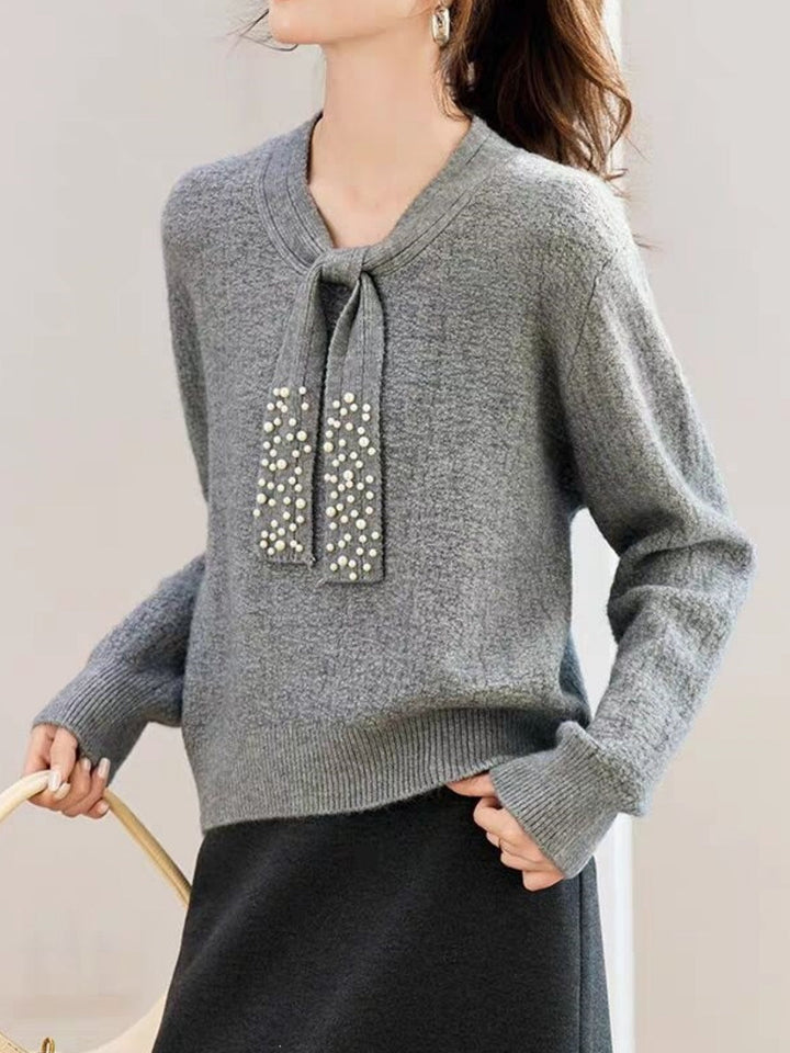 Textured Beaded Red Sweater