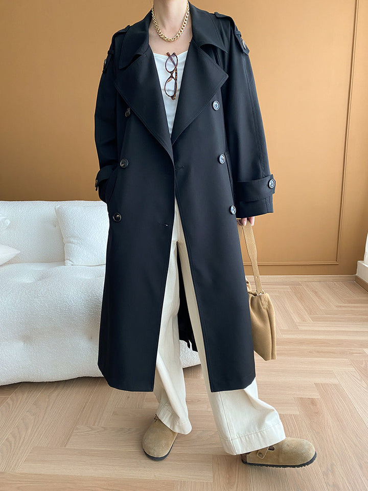 Madison Lapel Solid Color Double-Breasted Trench Coat