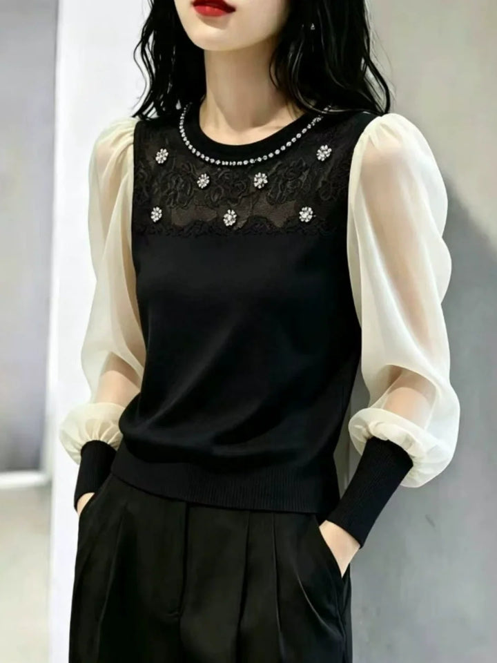 Mesh Puff-sleeve T-shirt