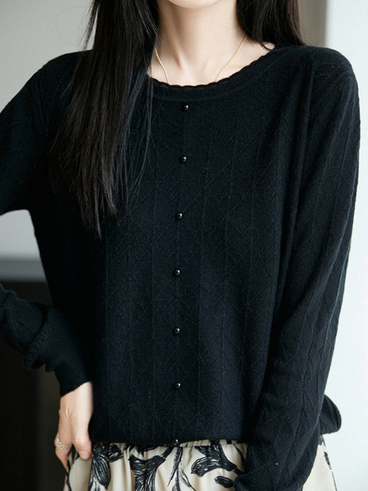 Crew-neck Cutout Jacquard Knit Top