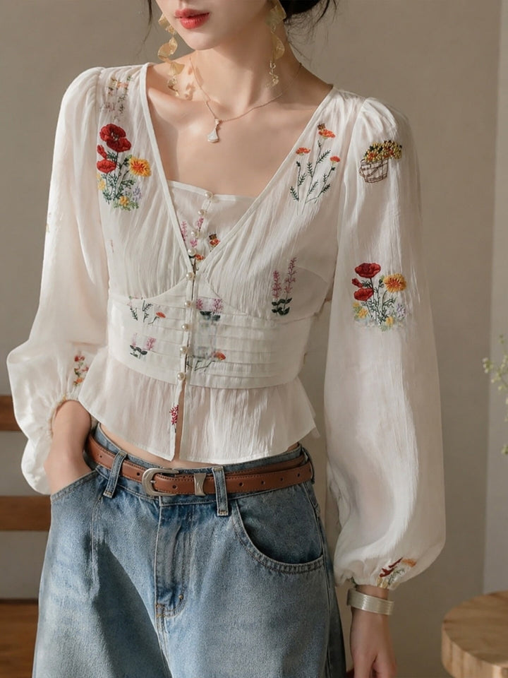 V-neck  Fitted Waist Shirt