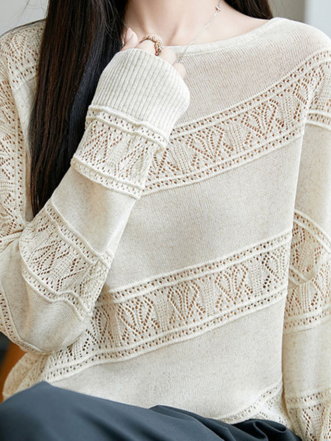 Boat-neck Batwing-sleeve Knit Top