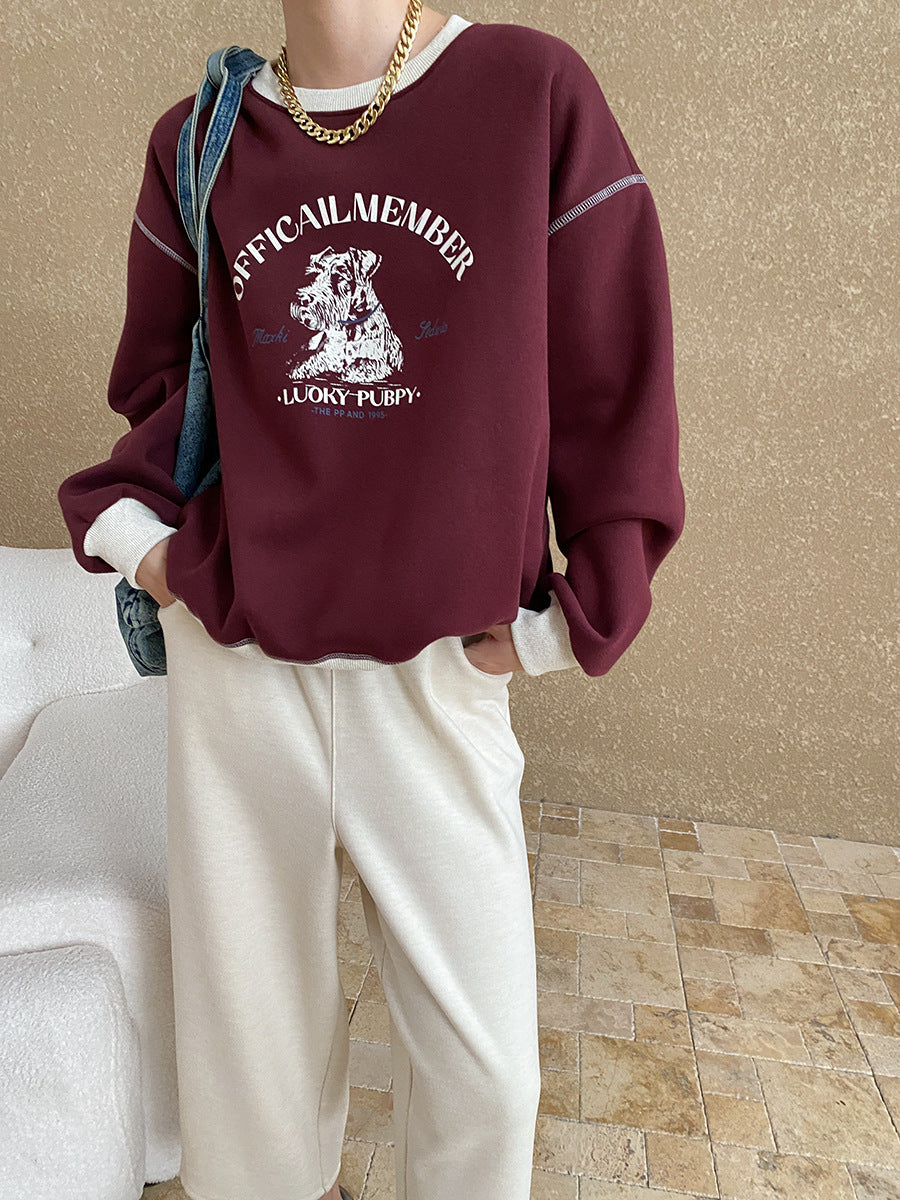 Olivia Loose Crew Neck Printed Fleece Sweatshirt