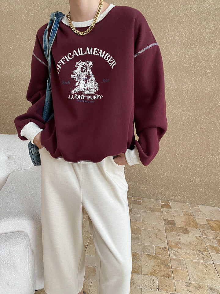 Olivia Loose Crew Neck Printed Fleece Sweatshirt