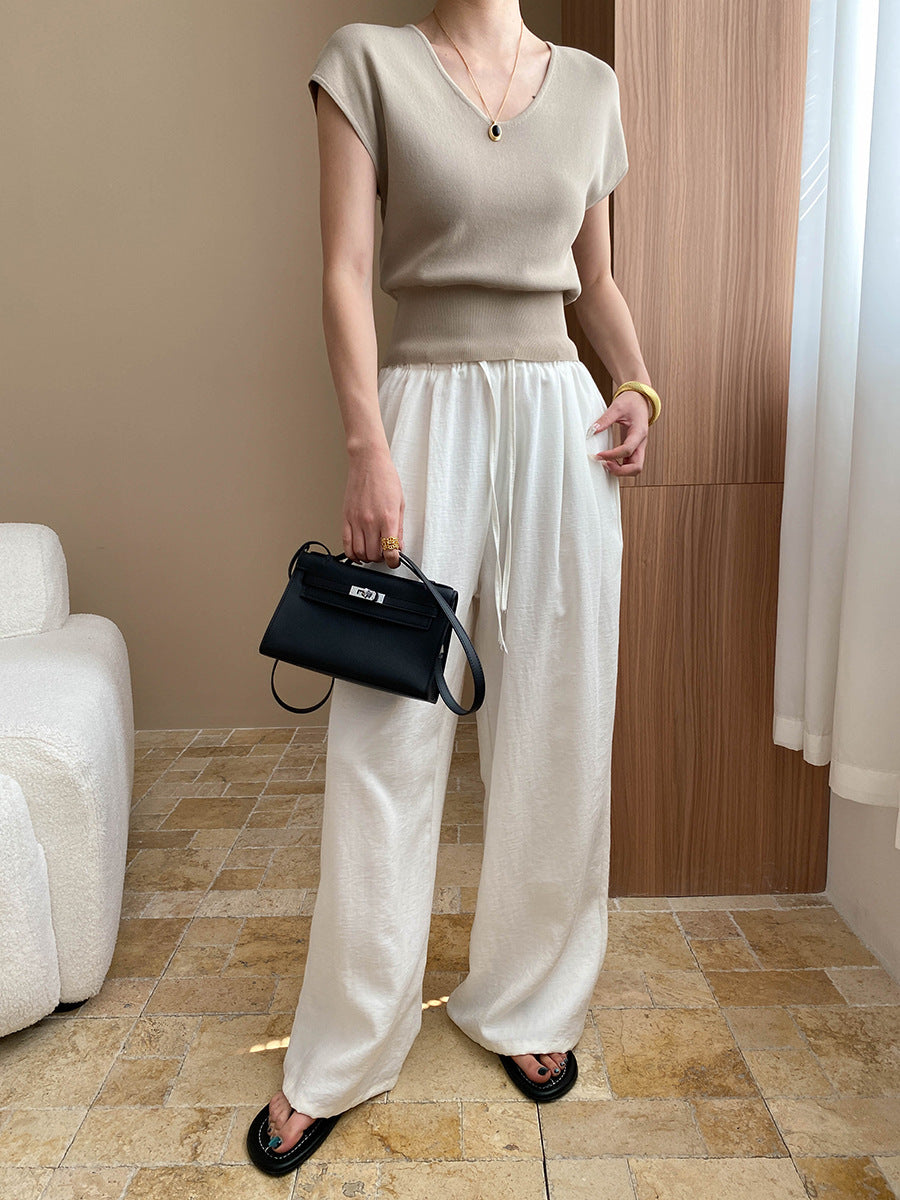 Kaitlyn Casual Pleated Elastic Waist Wide-Leg Pants