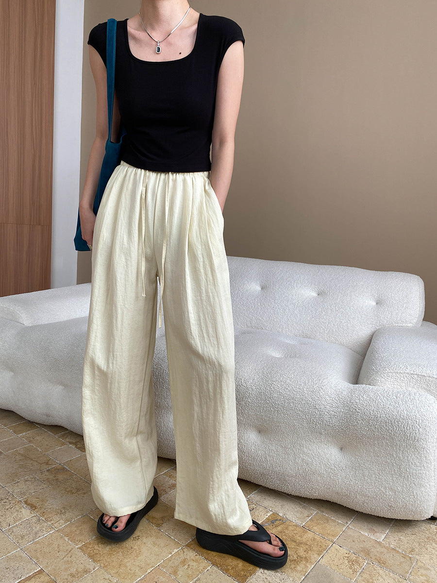 Kaitlyn Casual Pleated Elastic Waist Wide-Leg Pants