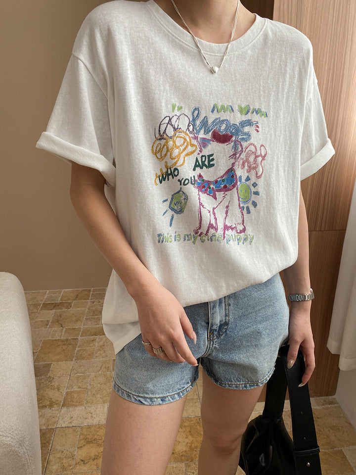 Katelyn Loose Crew Neck Printed Top