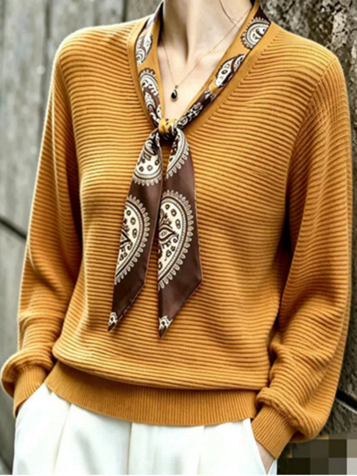 V-neck Ribbon Ties Knit Top