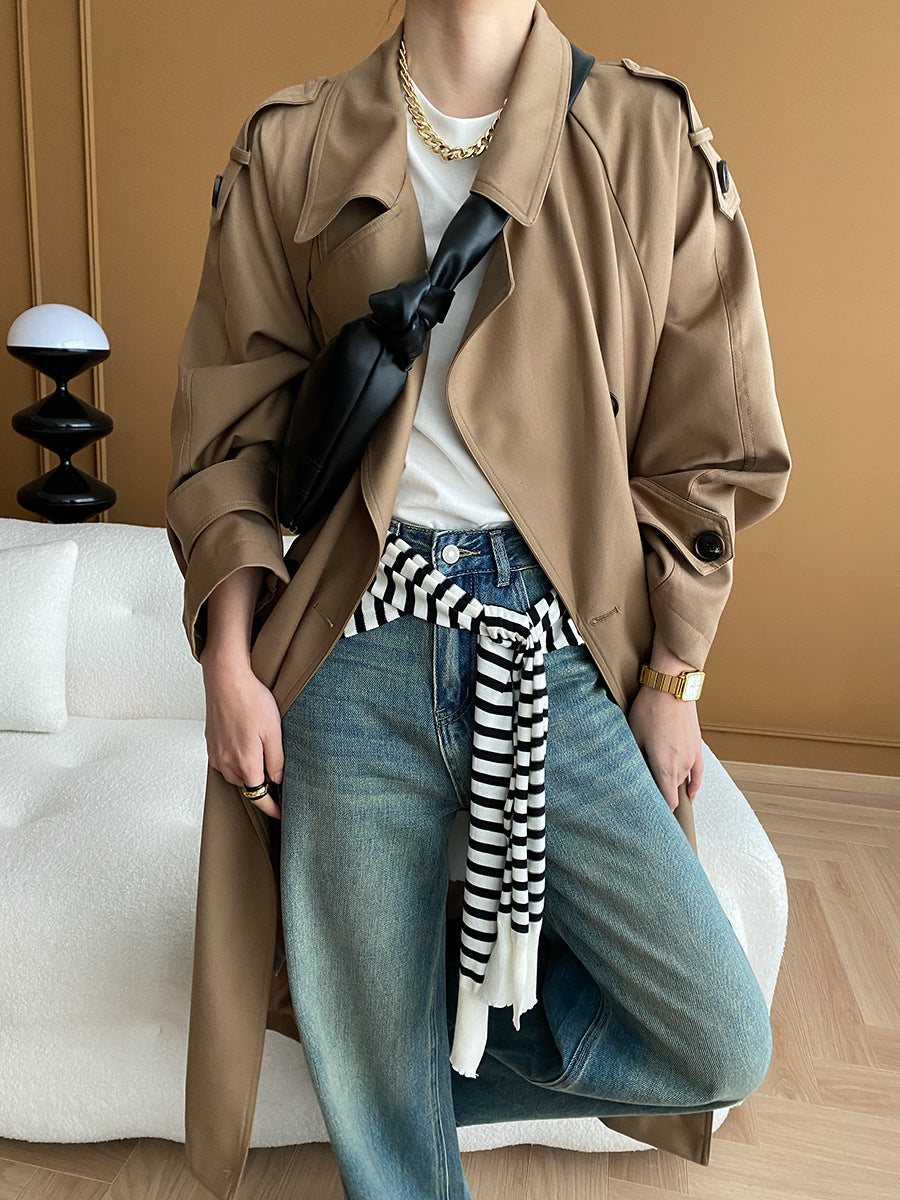 Madison Lapel Solid Color Double-Breasted Trench Coat