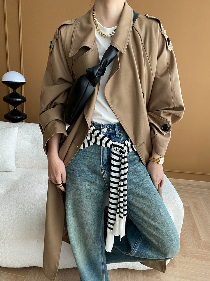 Madison Lapel Solid Color Double-Breasted Trench Coat