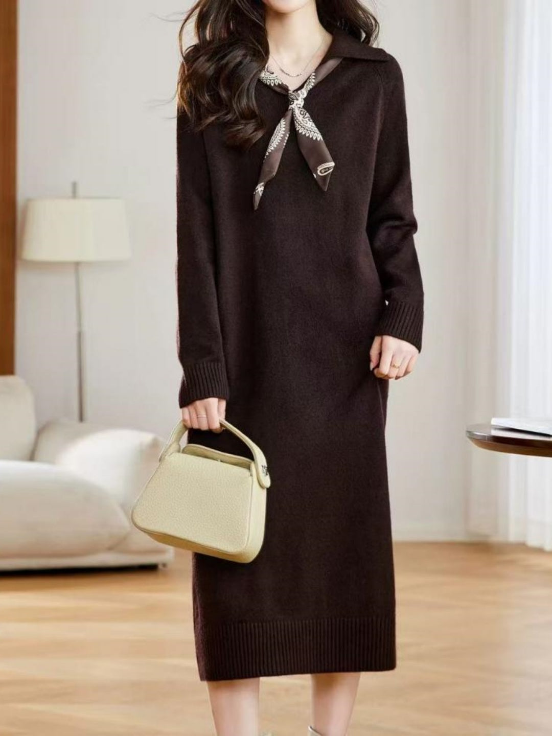 Polo-Collar Knitted Dress