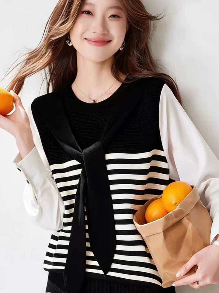 Faux Two-piece Striped  Cardigan