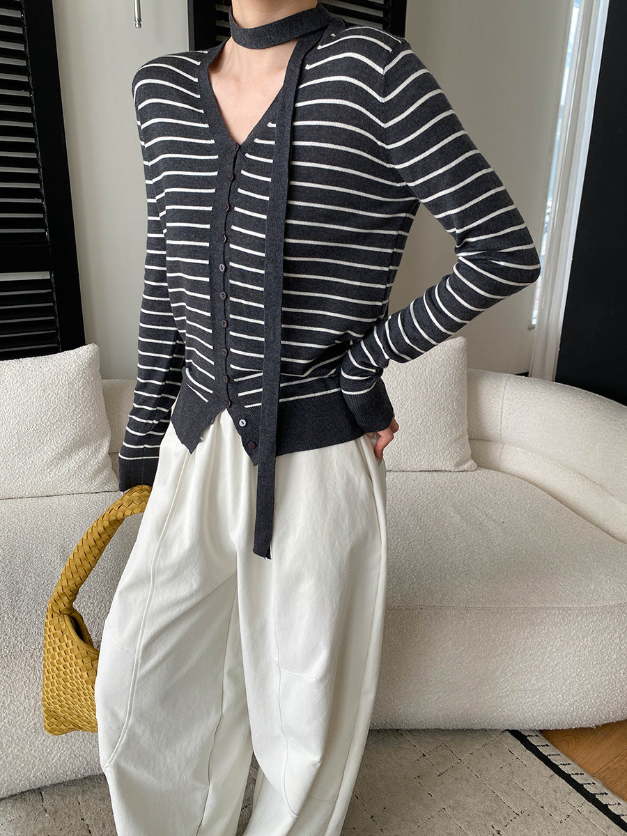 Grace Daily V-neck Ribbon Knitted Cardigan