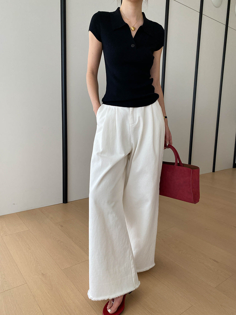 Lily Slim Lapel Solid Color Knitted Top