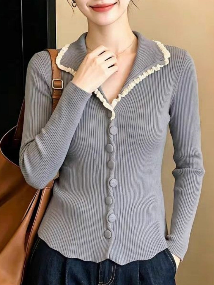 Lace Collar Long-sleeved Cardigan