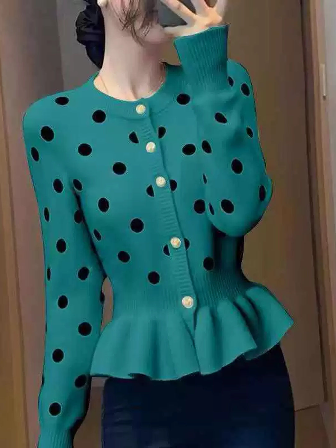 Polka Dot Slim-fit Knit Top