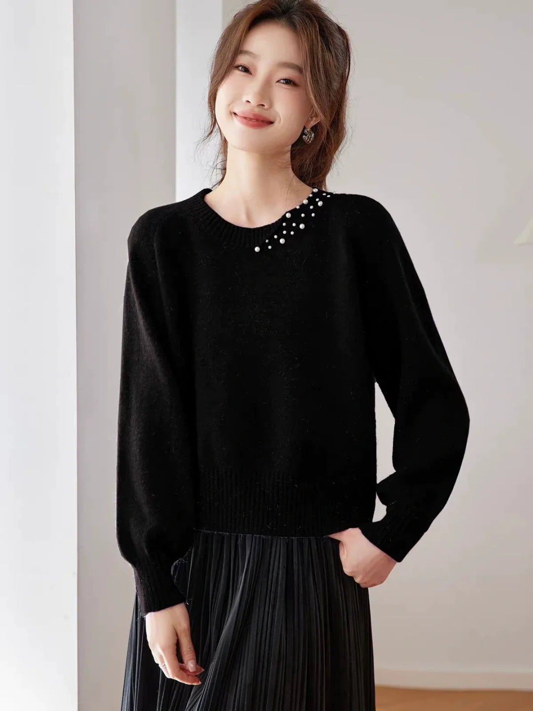Beaded Round Neck Sweater