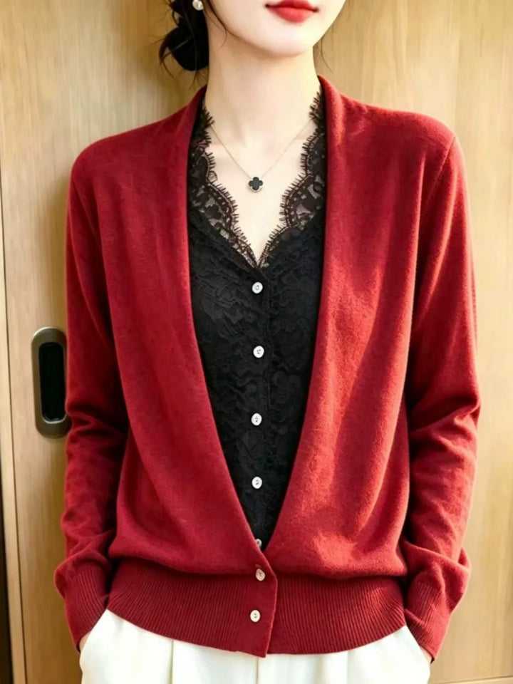 V-neck Faux-layered Knit Top