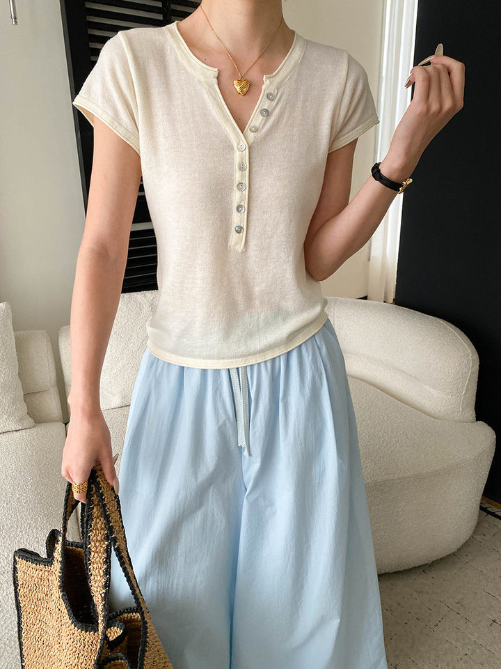 Taylor Slim V-neck Solid Color Knitted Top