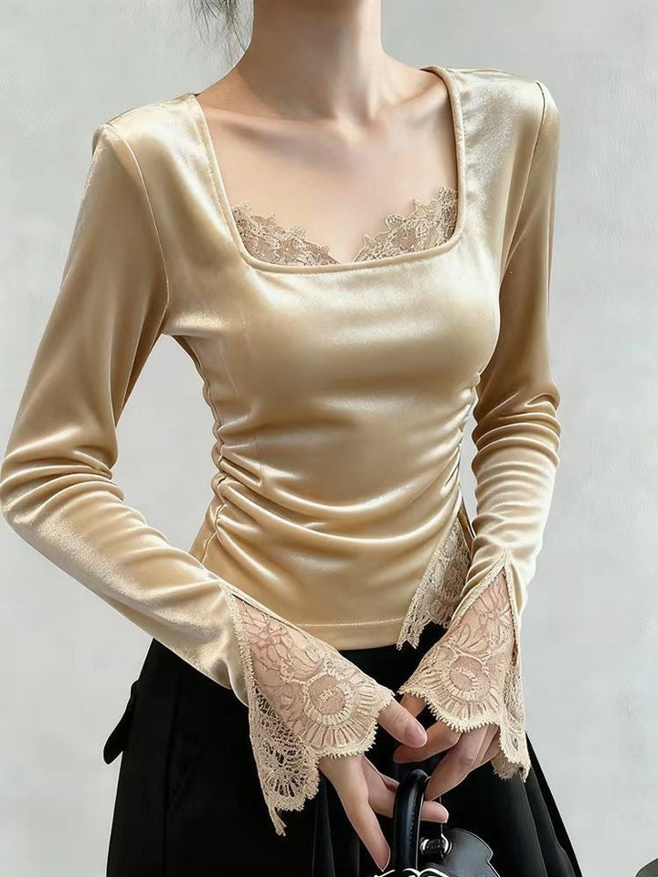 New Paneled Lace Velvet Top