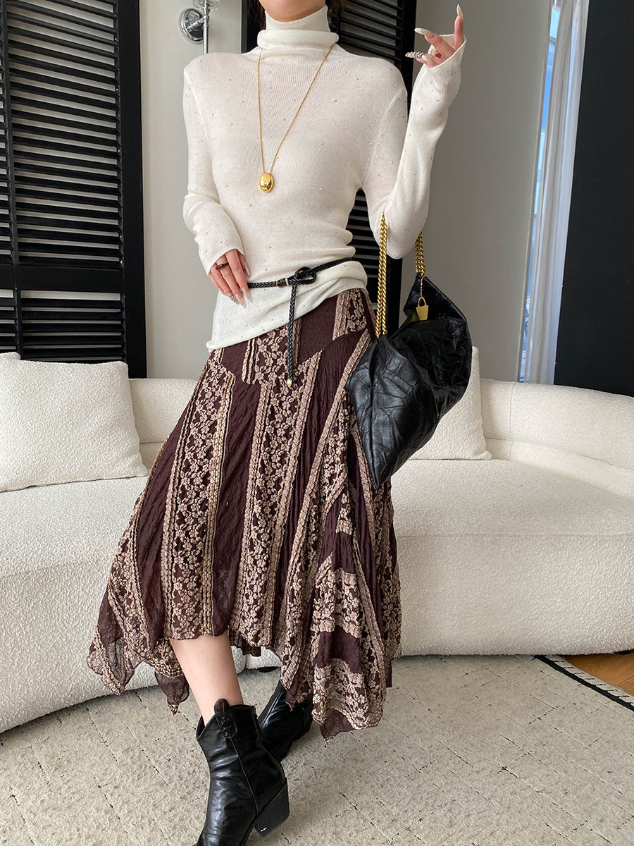 Abigail High-Waisted Irregular Lace Patchwork A-Line Skirt