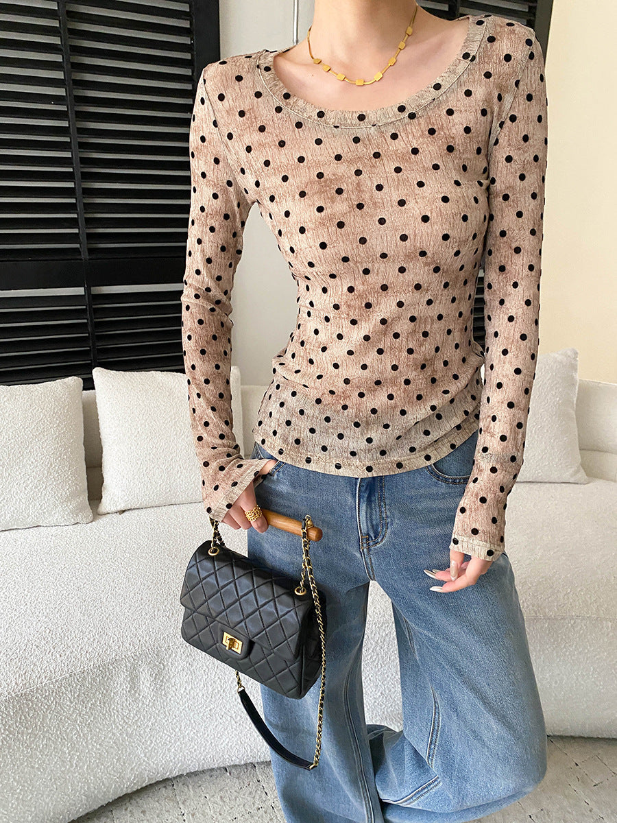 Emma Daily Crew Neck Slim Polka Dot Blouse