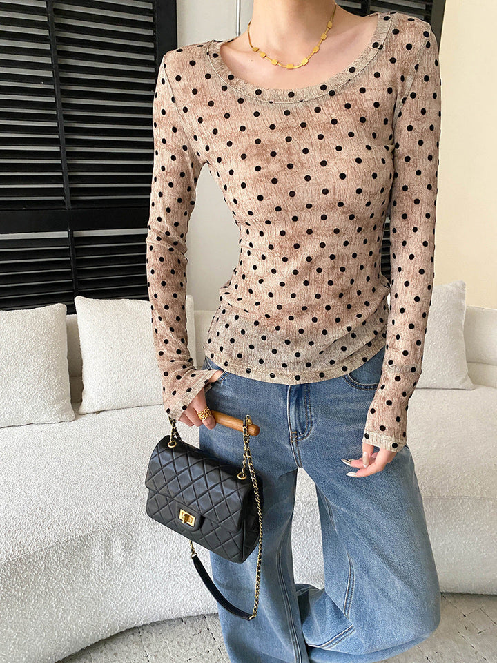 Emma Daily Crew Neck Slim Polka Dot Blouse