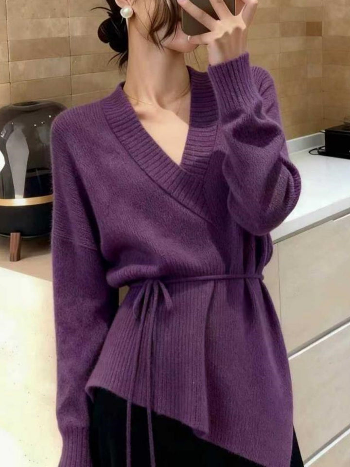 French-style Waist-cinching Knit Top