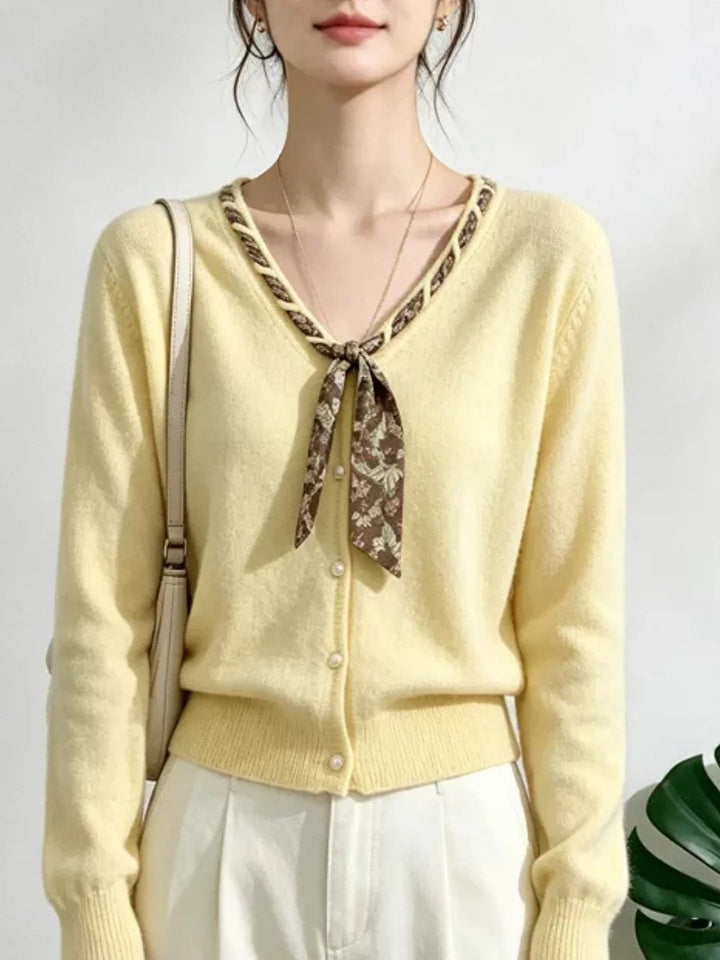 V-neck Scarf Detail Knit Cardigan