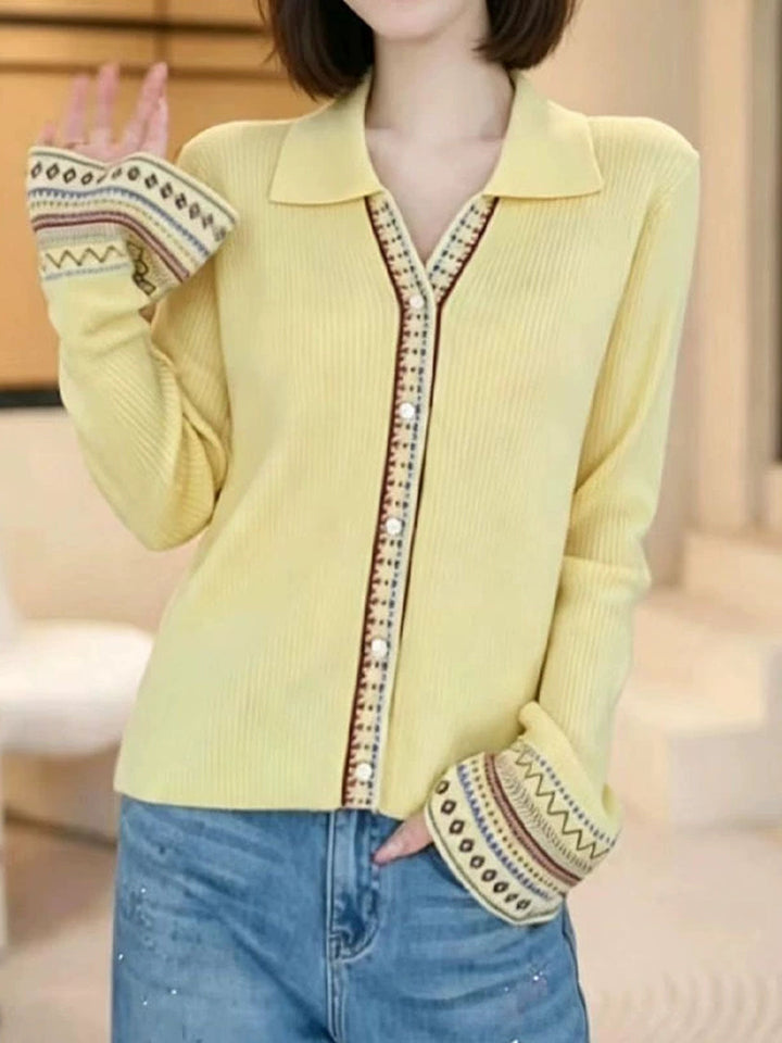 V-neck jacquard Knit Cardigan