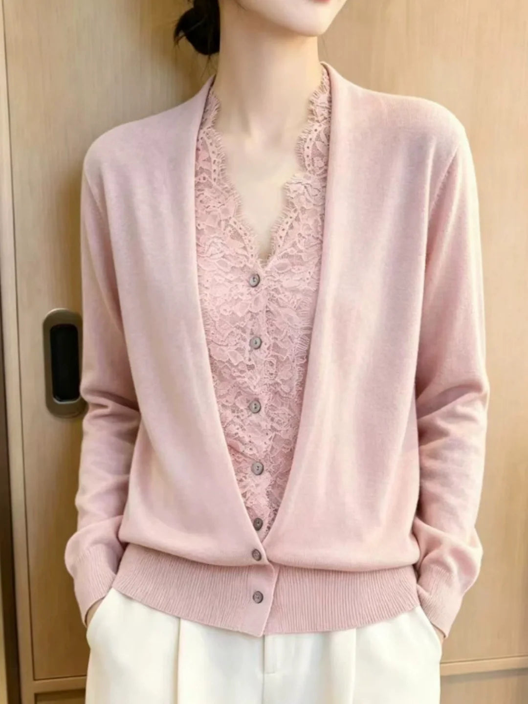 V-neck Faux-layered Knit Top