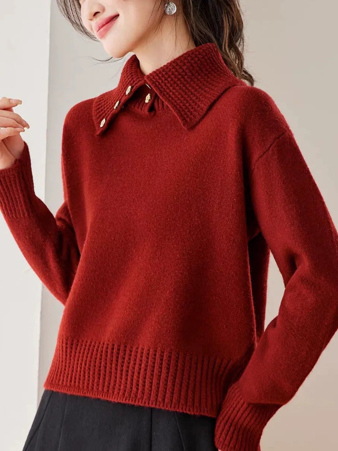Loose-fit Collared Cropped Sweater