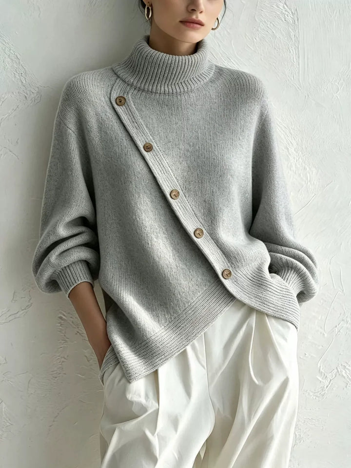 New High-neck Button-detail Sweater