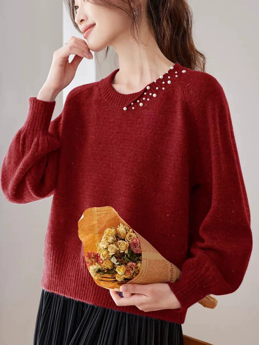 Beaded Round Neck Sweater