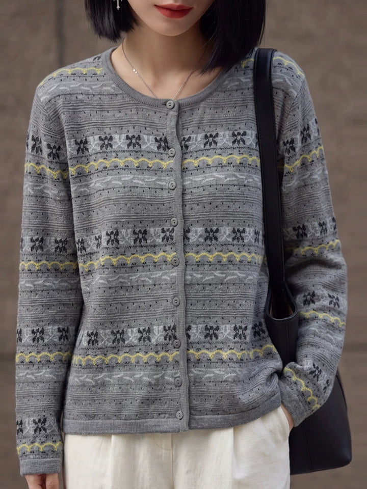 New Crew-neck Jacquard Cut-out Cardigan